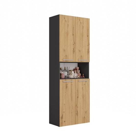 Meuble salle de bain armoire haute 174x30x60 cm bois anthracite