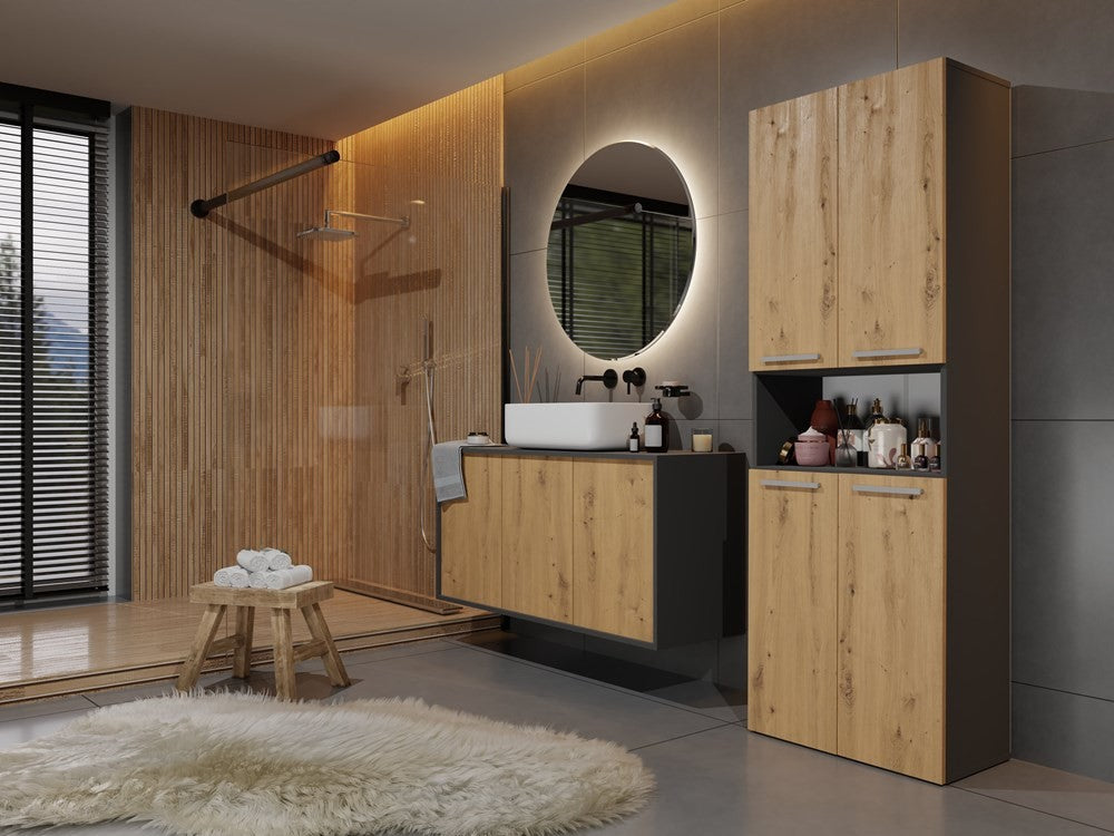 Meuble salle de bain armoire haute 174x30x60 cm bois anthracite