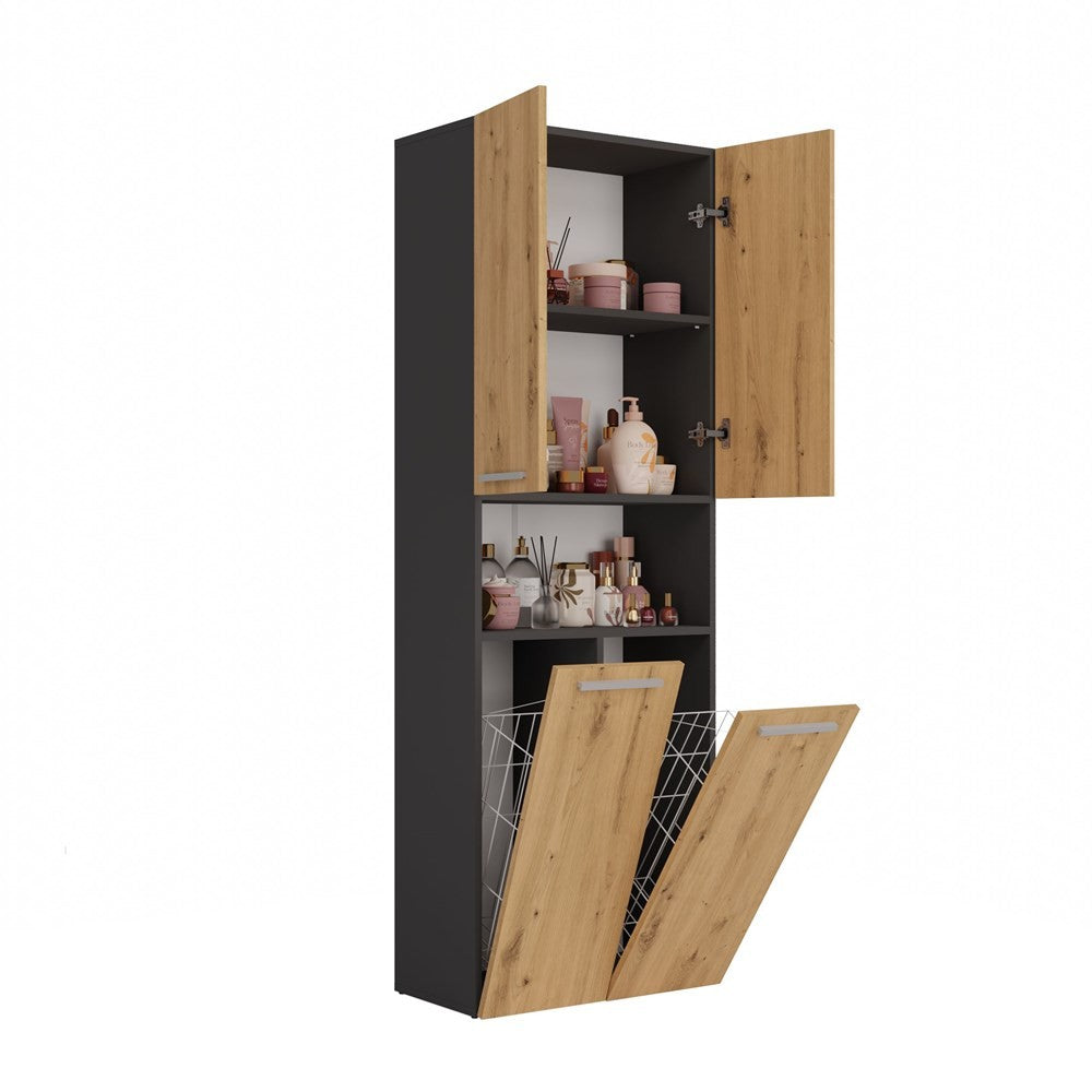 Meuble salle de bain armoire haute 174x30x60 cm bois anthracite