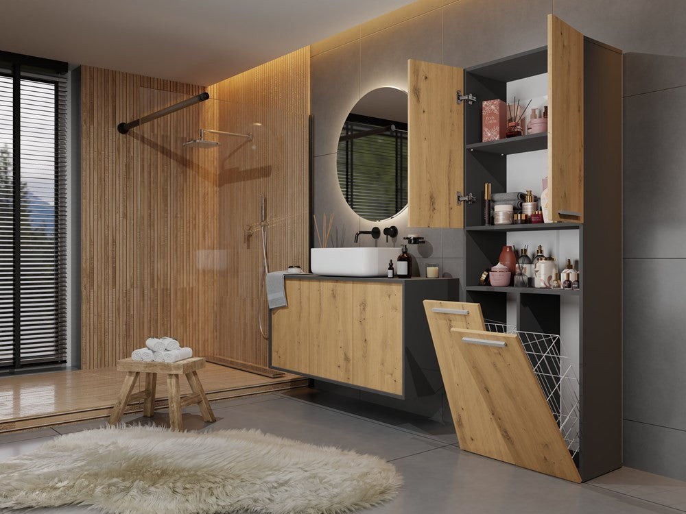 Meuble salle de bain armoire haute 174x30x60 cm bois anthracite