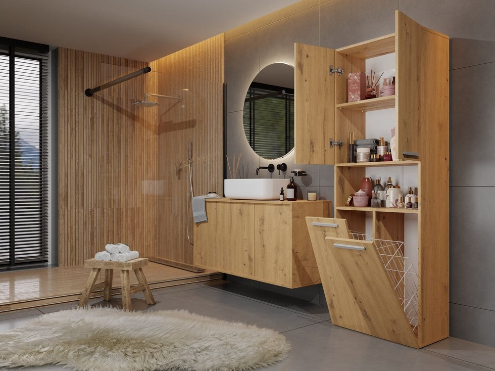 Meuble salle de bain armoire haute 174x30x60 cm bois artisan