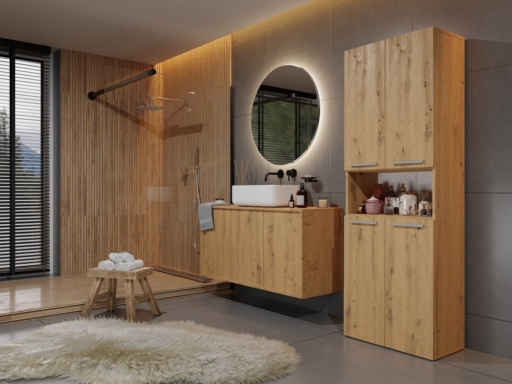 Meuble salle de bain armoire haute 174x30x60 cm bois artisan