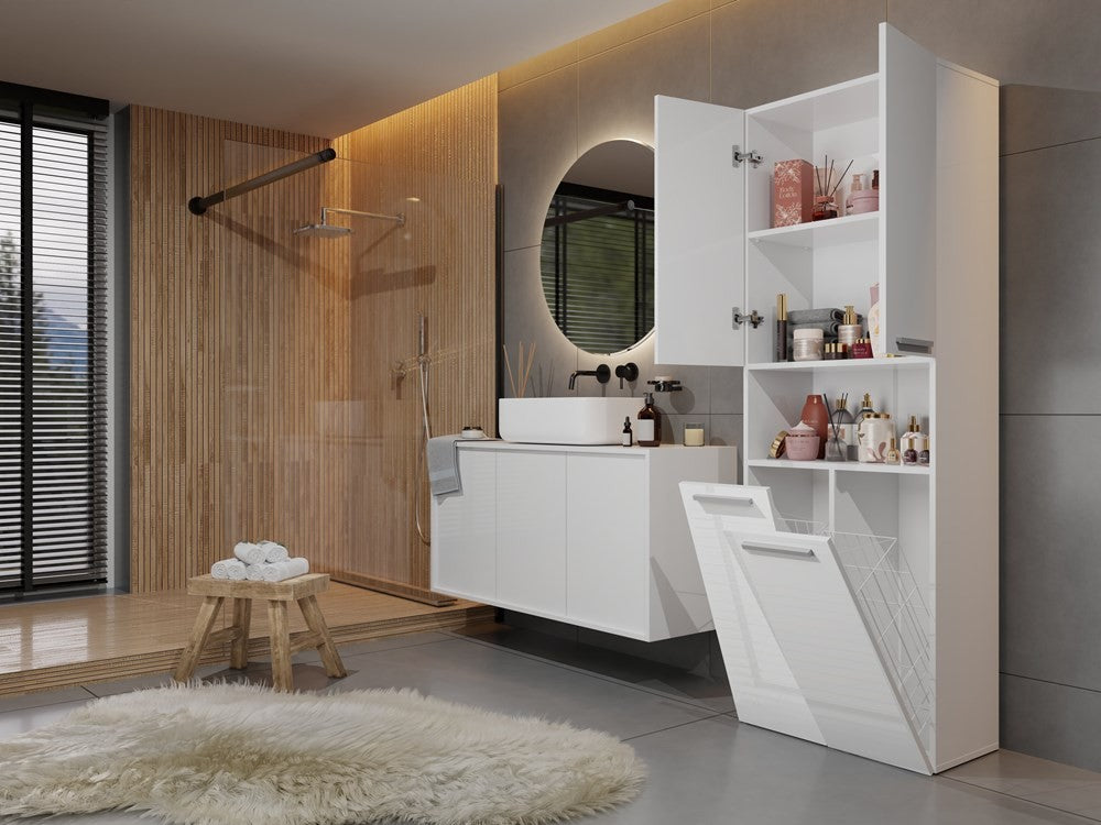 Meuble salle de bain armoire haute 174x30x60 cm blanc brillant