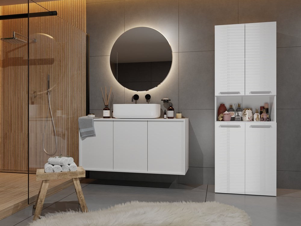 Meuble salle de bain armoire haute 174x30x60 cm blanc brillant