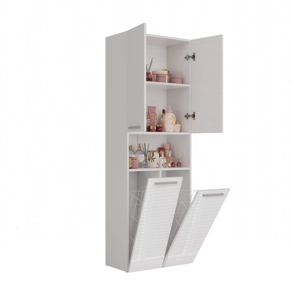 Meuble salle de bain armoire haute 174x30x60 cm blanc brillant