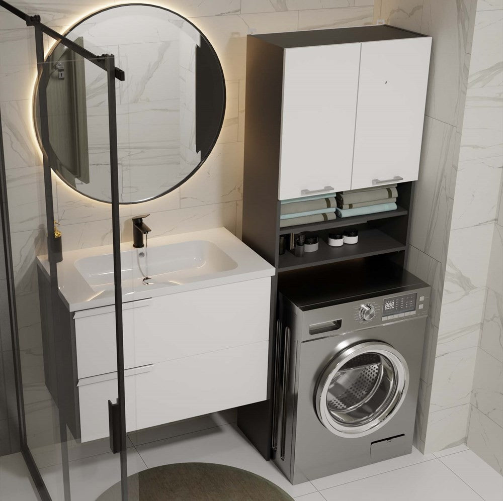 Meuble pour machine à laver anthracite blanc étagère 180X64X30 cm