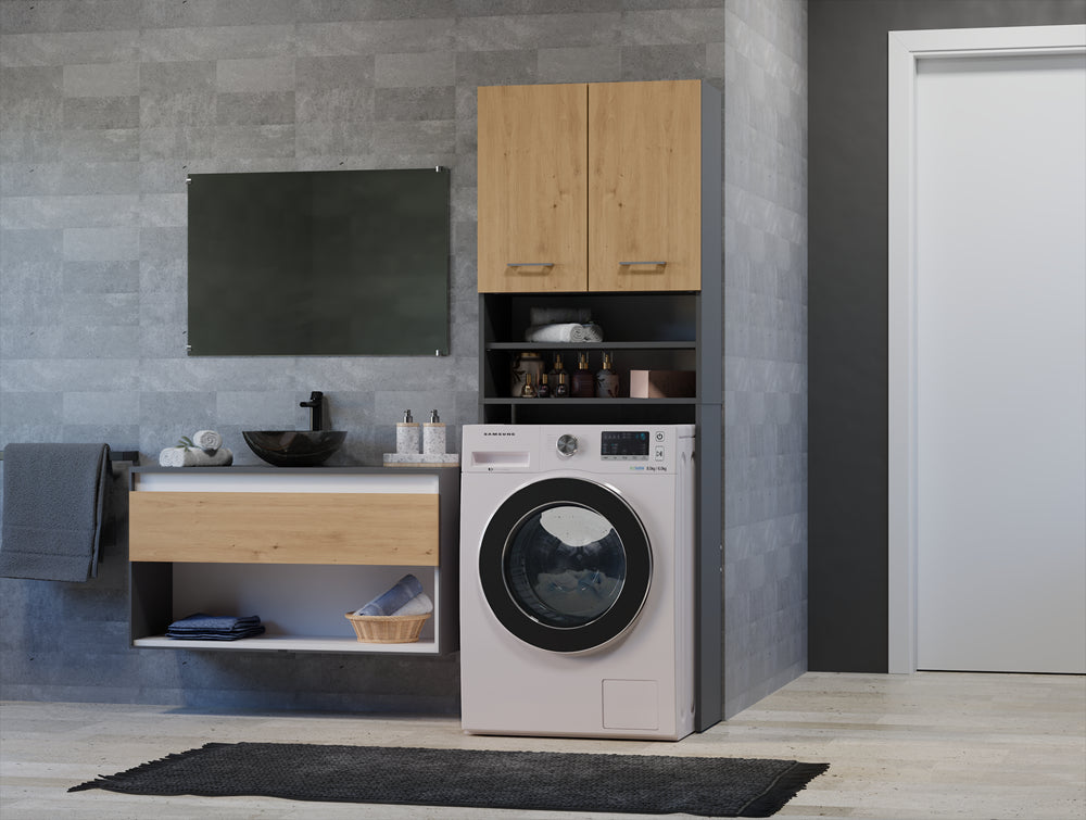 Meuble pour machine a laver 2 portes 4 étagères 180X30X64 cm anthracite