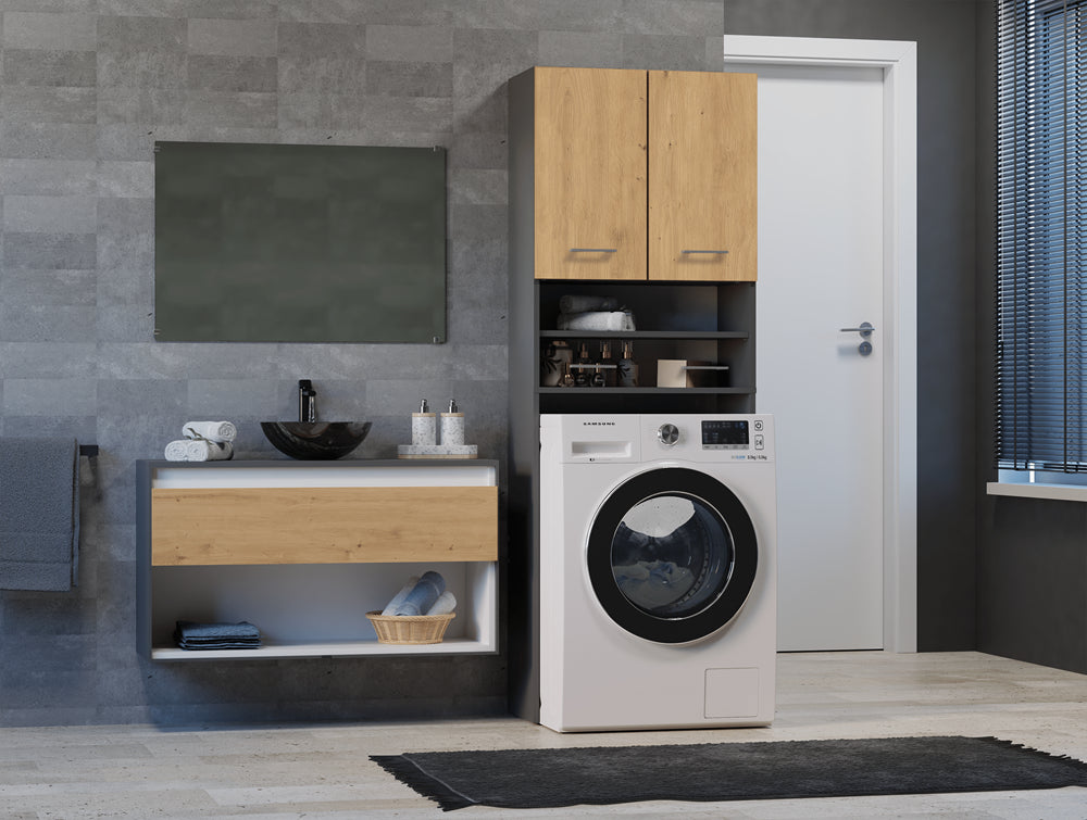 Meuble pour machine a laver 2 portes 4 étagères 180X30X64 cm anthracite