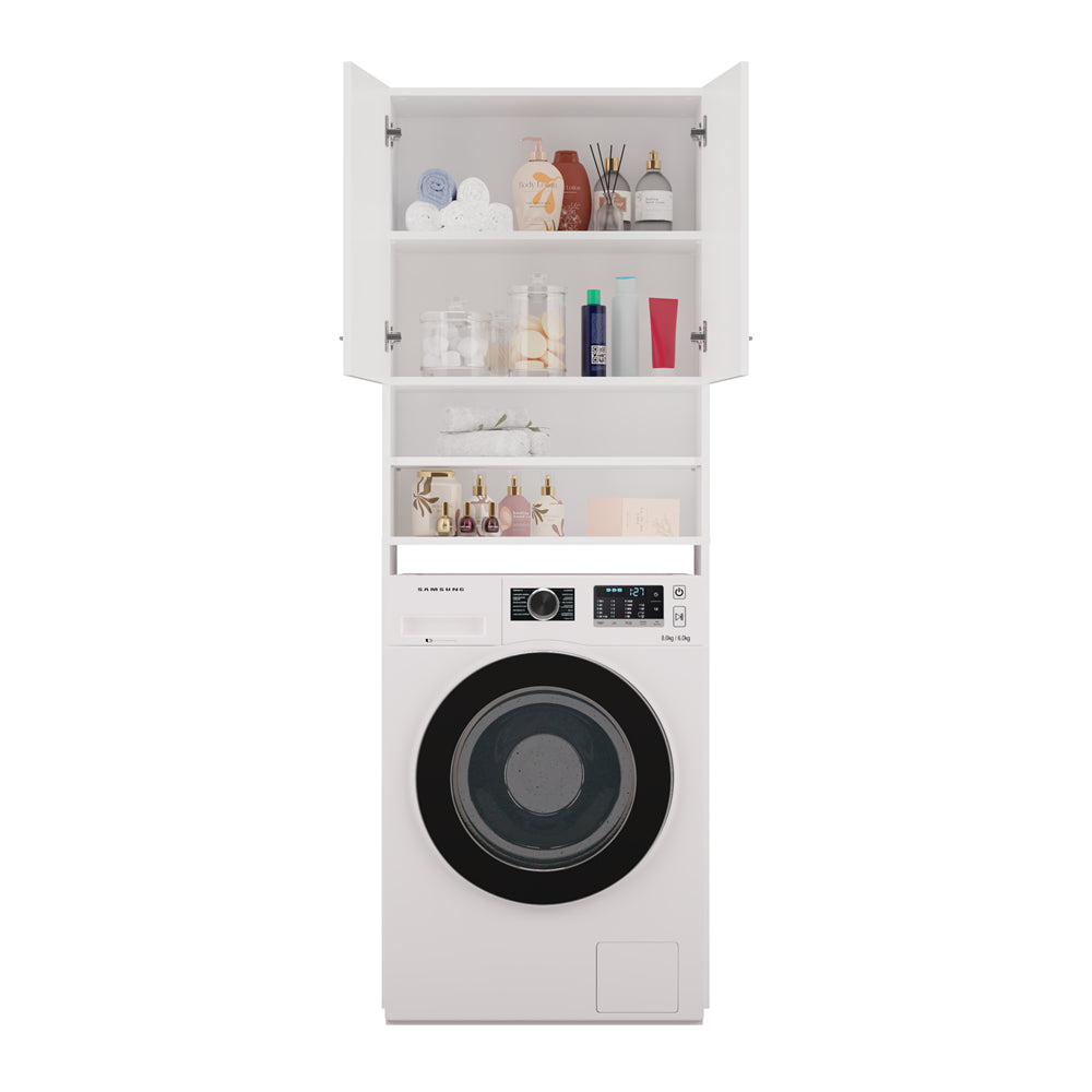 Meuble pour machine a laver 2 portes 4 étagères 180X30X64 cm blanc