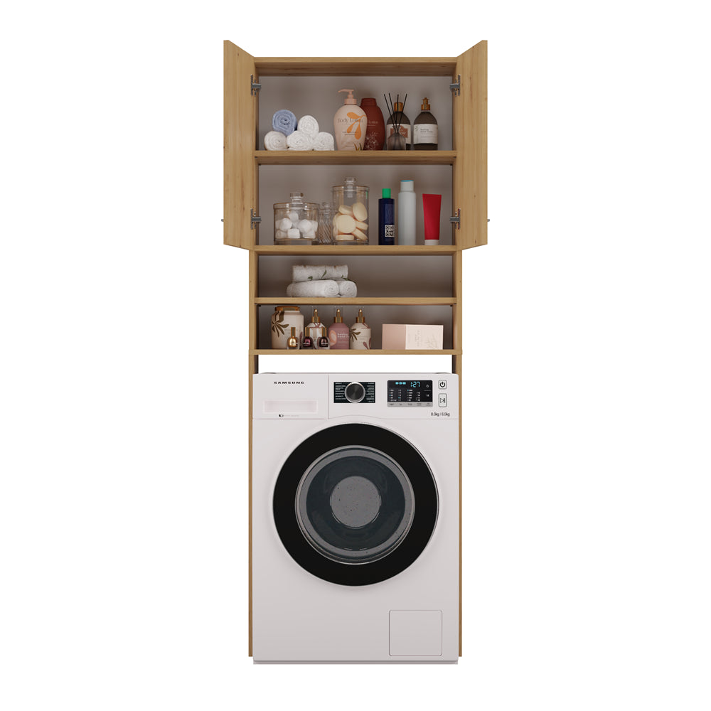Meuble pour machine a laver 2 portes 4 étagères 180X30X64 cm bois artisan