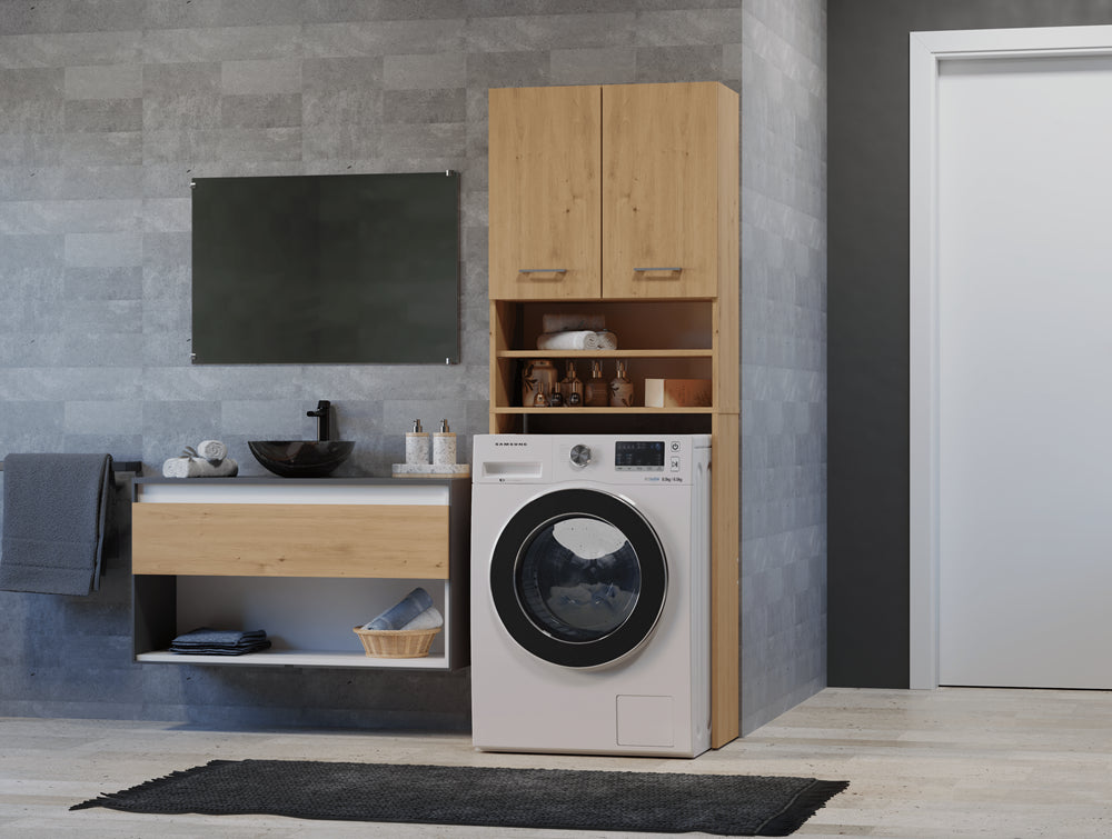 Meuble pour machine a laver 2 portes 4 étagères 180X30X64 cm bois artisan