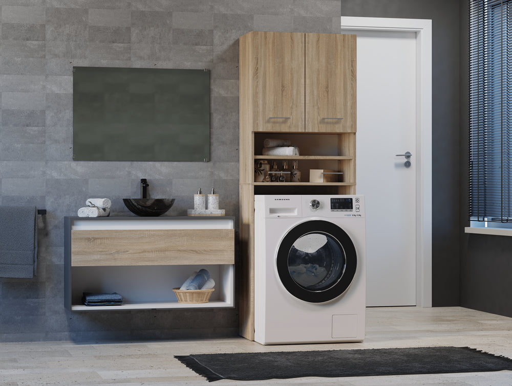 Meuble pour machine a laver 2 portes 4 étagères 180X30X64 cm marron