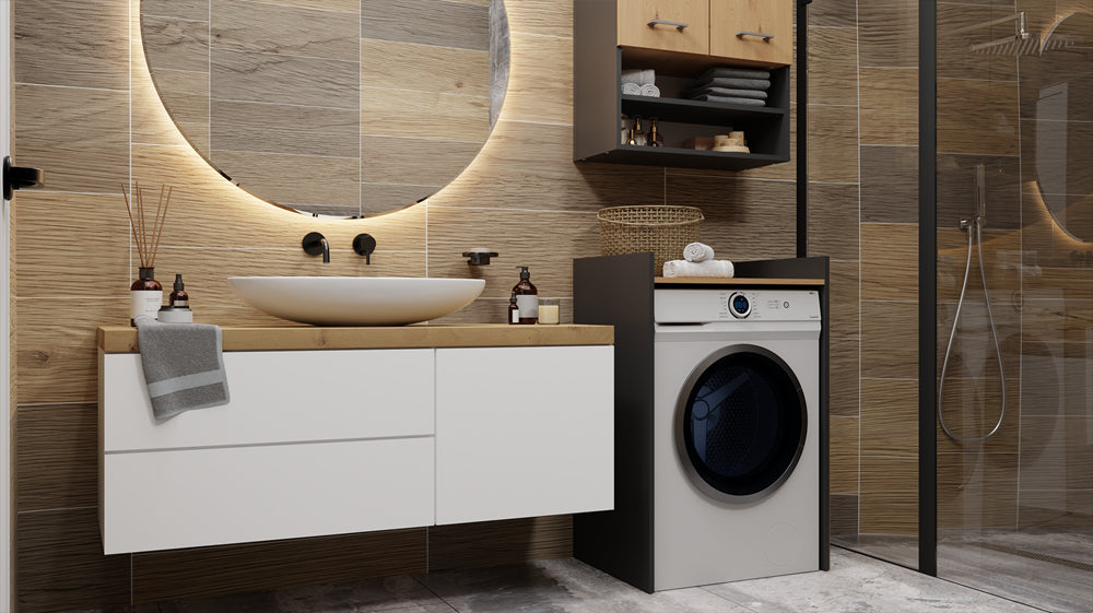 Meuble pour machine a laver 97,5X50X64 cm avec étagère anthracite