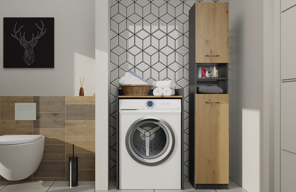 Meuble pour machine a laver 97,5X50X64 cm avec étagère anthracite