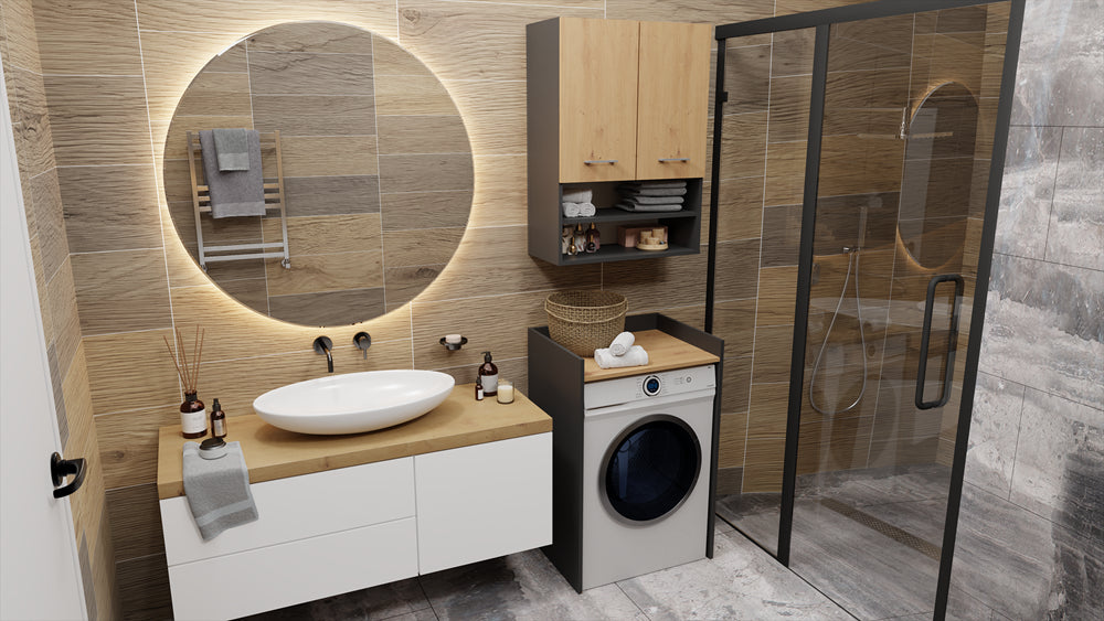 Meuble pour machine a laver 97,5X50X64 cm avec étagère anthracite