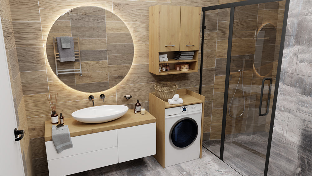 Meuble pour machine a laver 97,5X50X64 cm avec étagère bois artisan