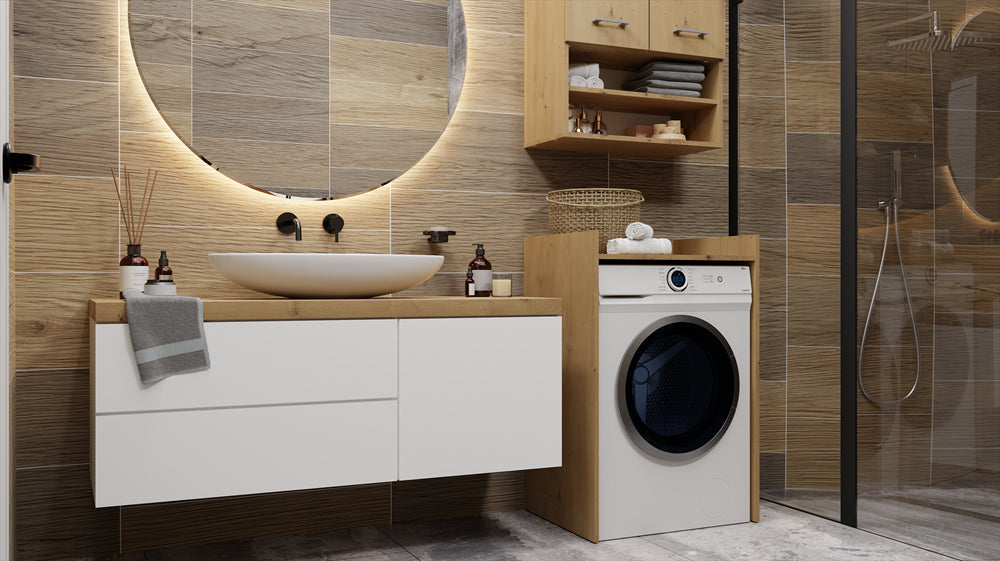Meuble pour machine a laver 97,5X50X64 cm avec étagère bois artisan