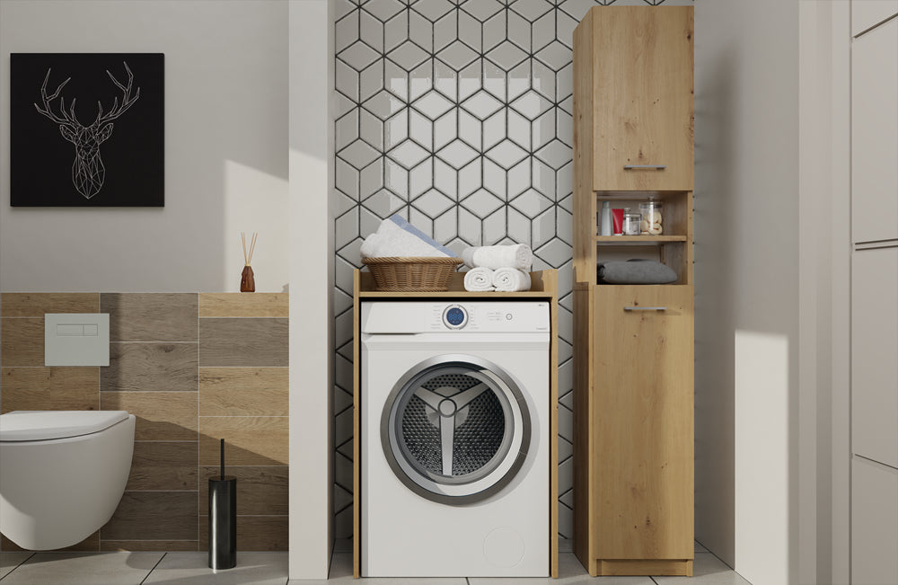 Meuble pour machine a laver 97,5X50X64 cm avec étagère bois artisan