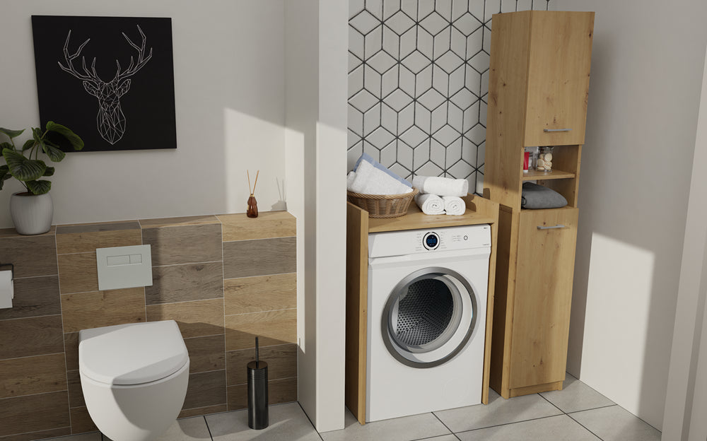 Meuble pour machine a laver 97,5X50X64 cm avec étagère bois artisan