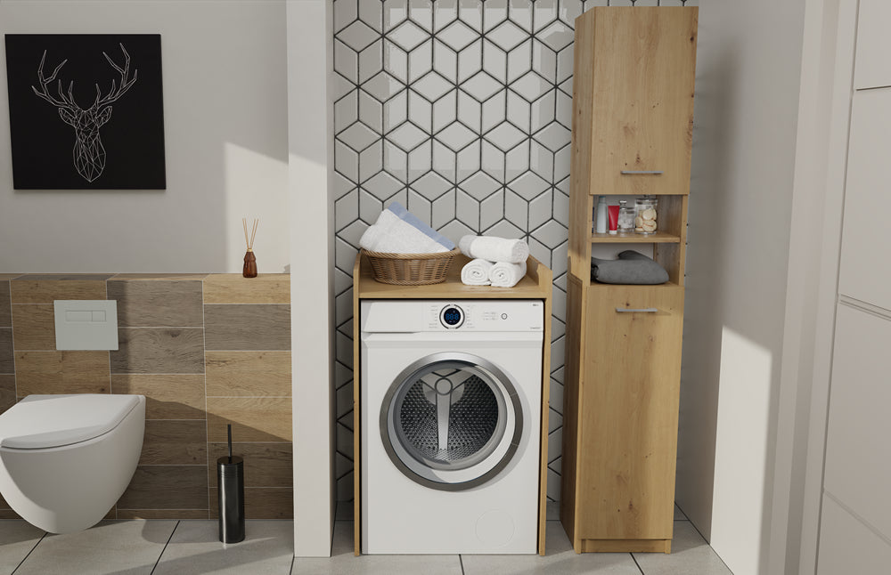 Meuble pour machine a laver 97,5X50X64 cm avec étagère bois artisan