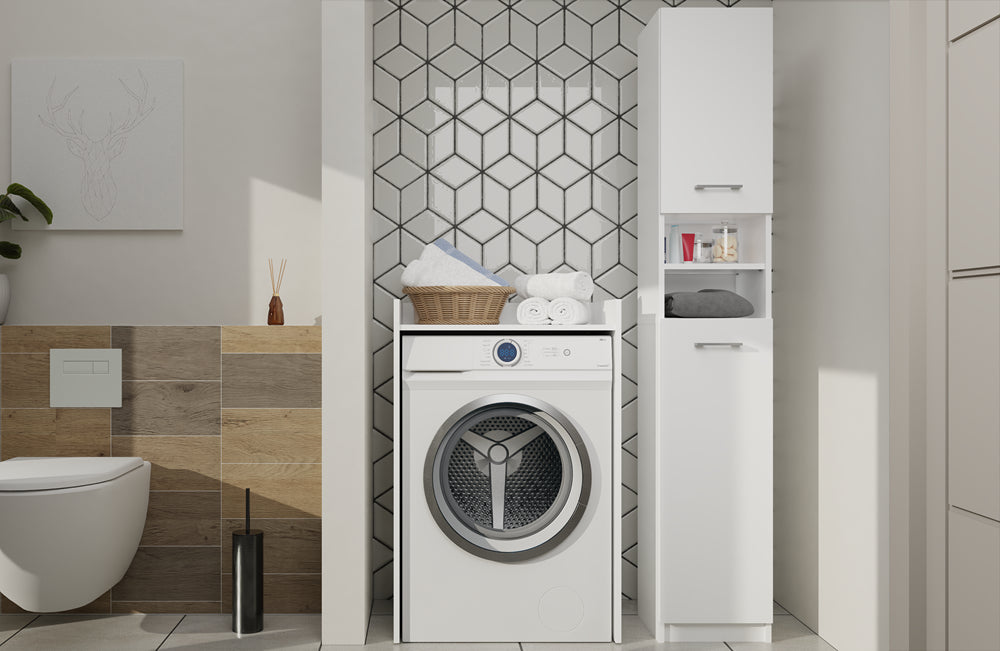 Meuble pour machine a laver 97,5X50X64 cm avec étagère blanc