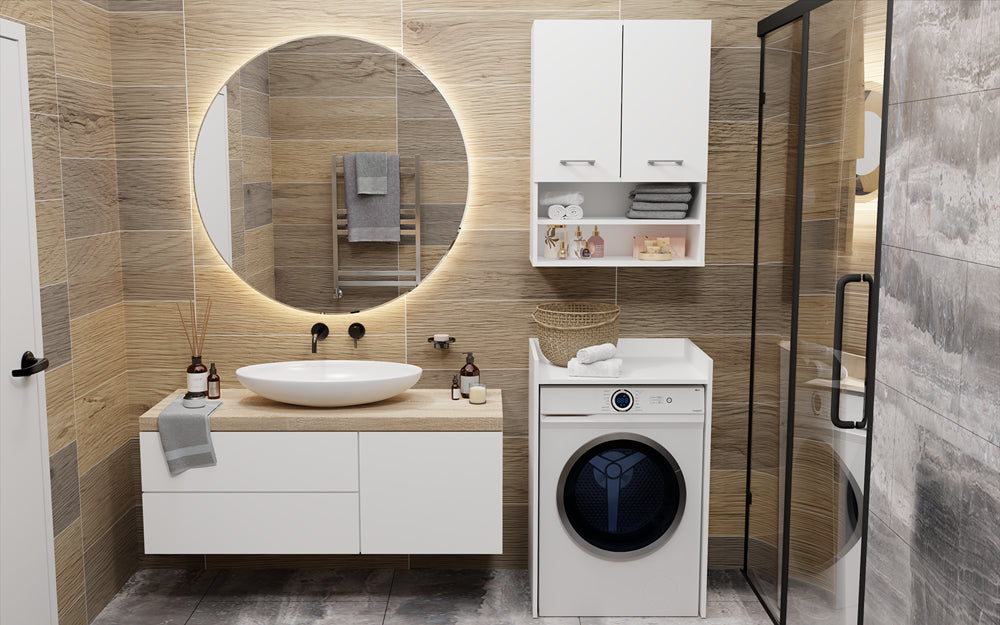 Meuble pour machine a laver 97,5X50X64 cm avec étagère blanc