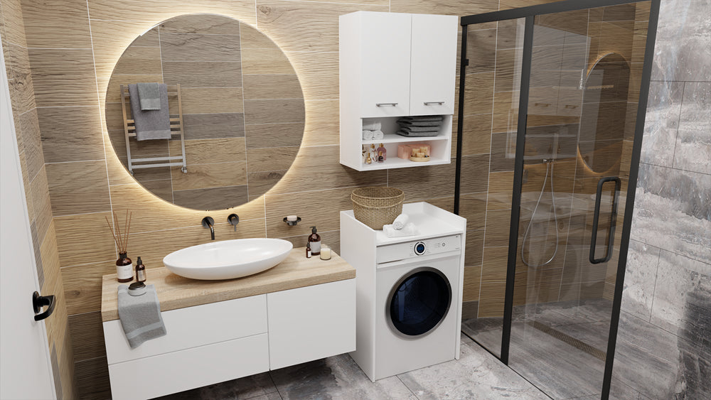 Meuble pour machine a laver 97,5X50X64 cm avec étagère blanc