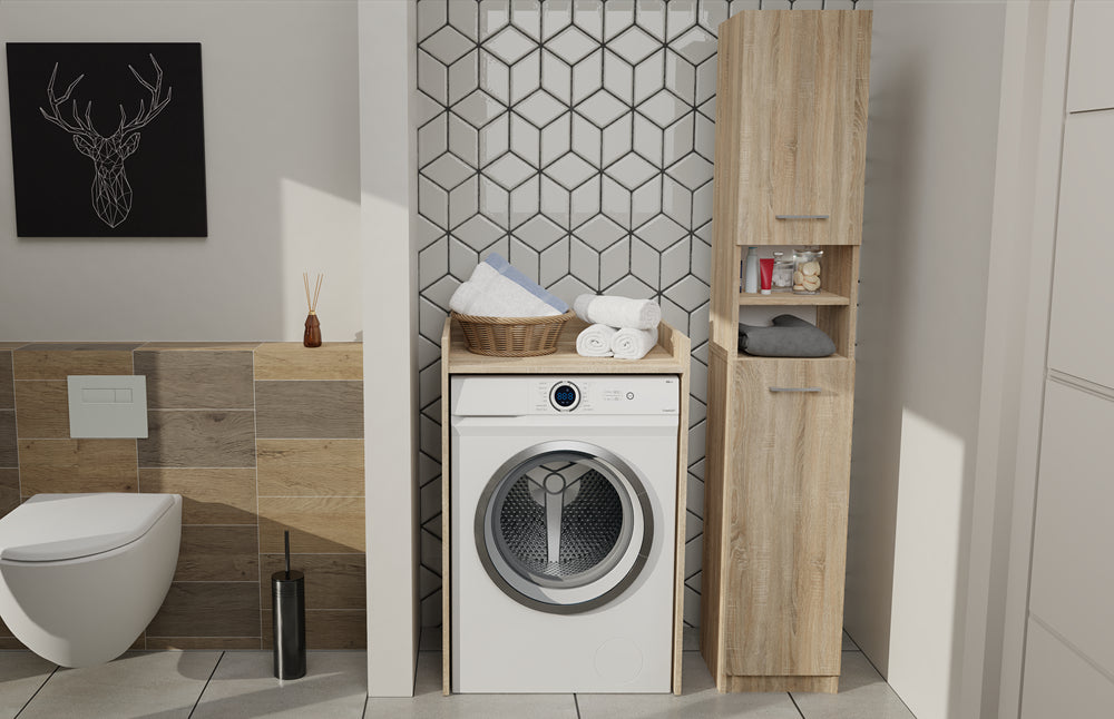 Meuble pour machine a laver 97,5X50X64 cm avec étagère chêne Sonoma