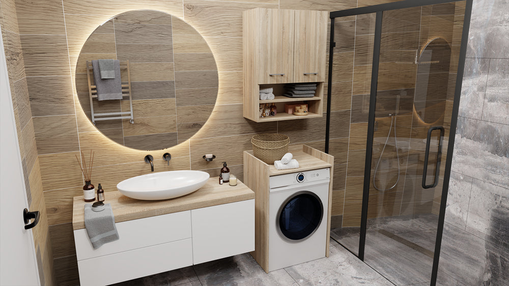 Meuble pour machine a laver 97,5X50X64 cm avec étagère chêne Sonoma