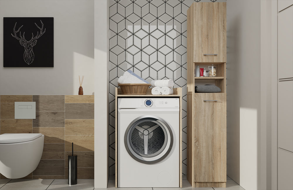 Meuble pour machine a laver 97,5X50X64 cm avec étagère chêne Sonoma