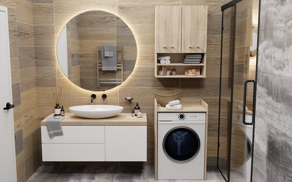 Meuble pour machine a laver 97,5X50X64 cm avec étagère chêne Sonoma