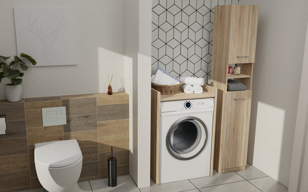 Meuble pour machine a laver 97,5X50X64 cm avec étagère chêne Sonoma